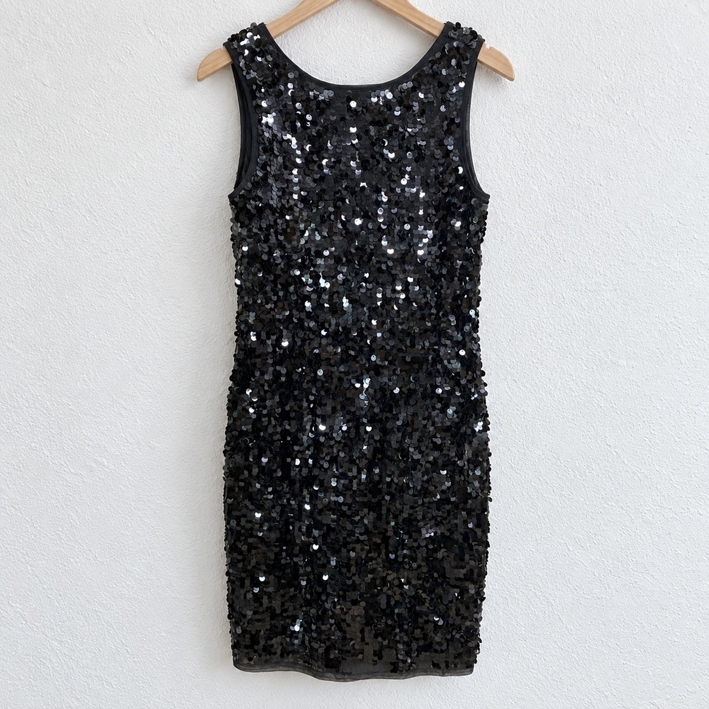 NWT Spense Black Sequin V-Back Zip-up Sleeveless Cocktail Party Dress Size 6